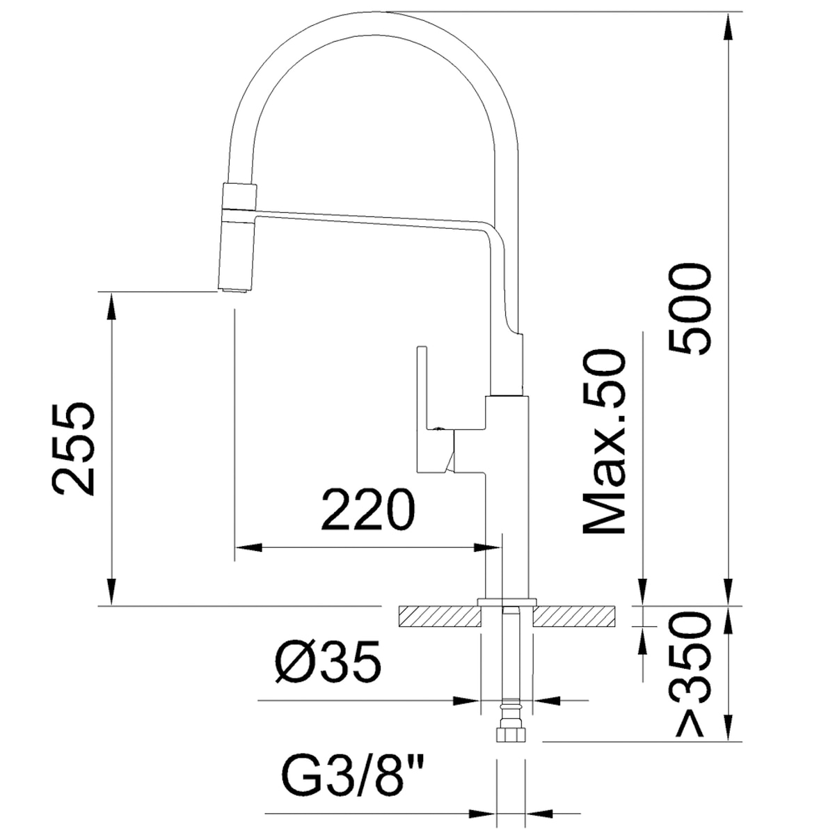Grifo de Cocina monomando Chef Slim 255 mm Negro mate-6