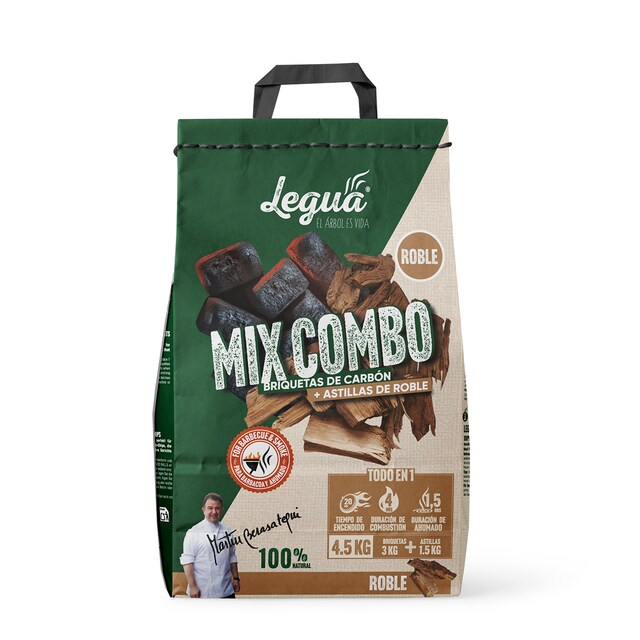 Imagen 0 de Mix Combo Briquetas de carbon 3Kg + Astillas roble 1,5Kg