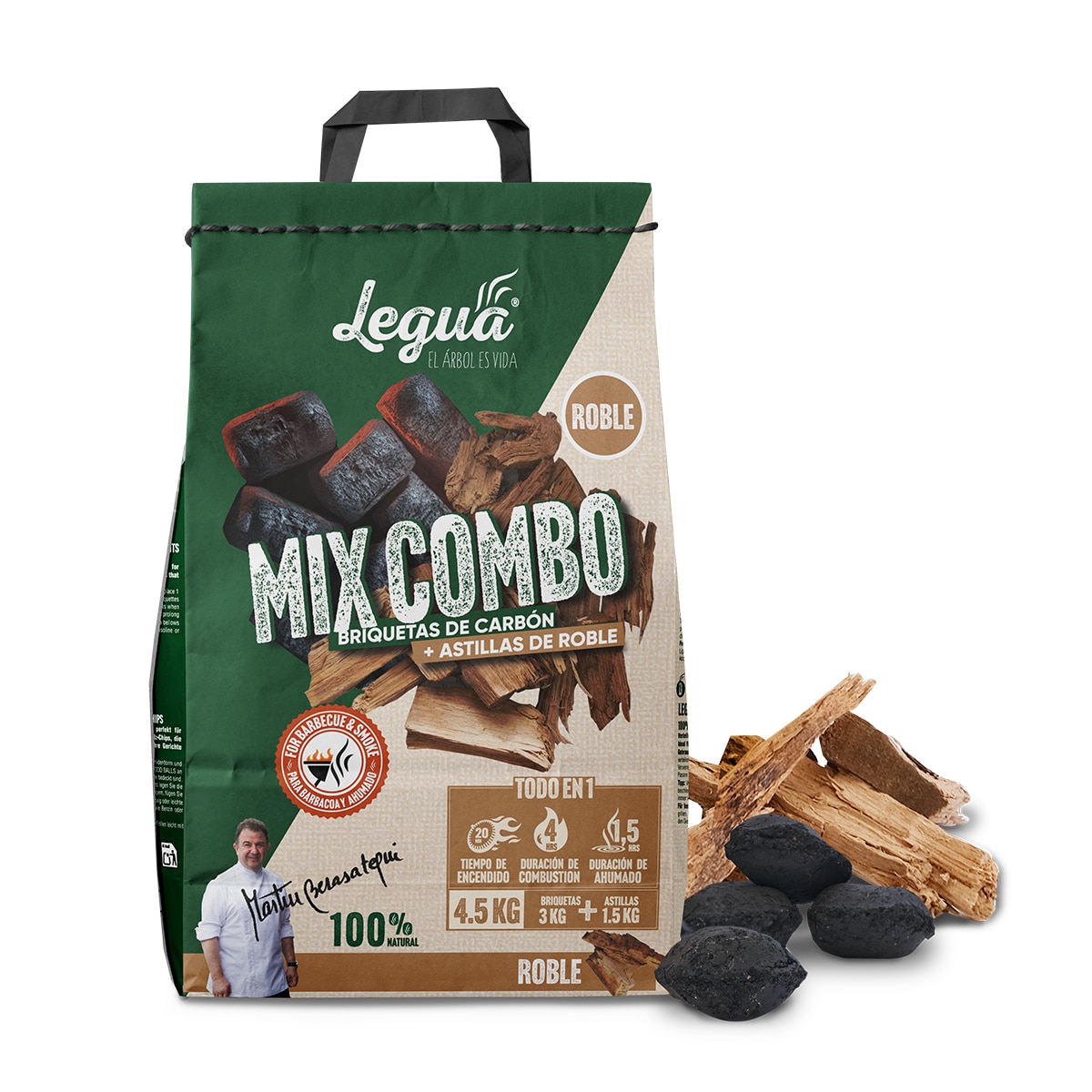 Mix Combo Briquetas de carbon 3Kg + Astillas roble 1,5Kg Negro-2