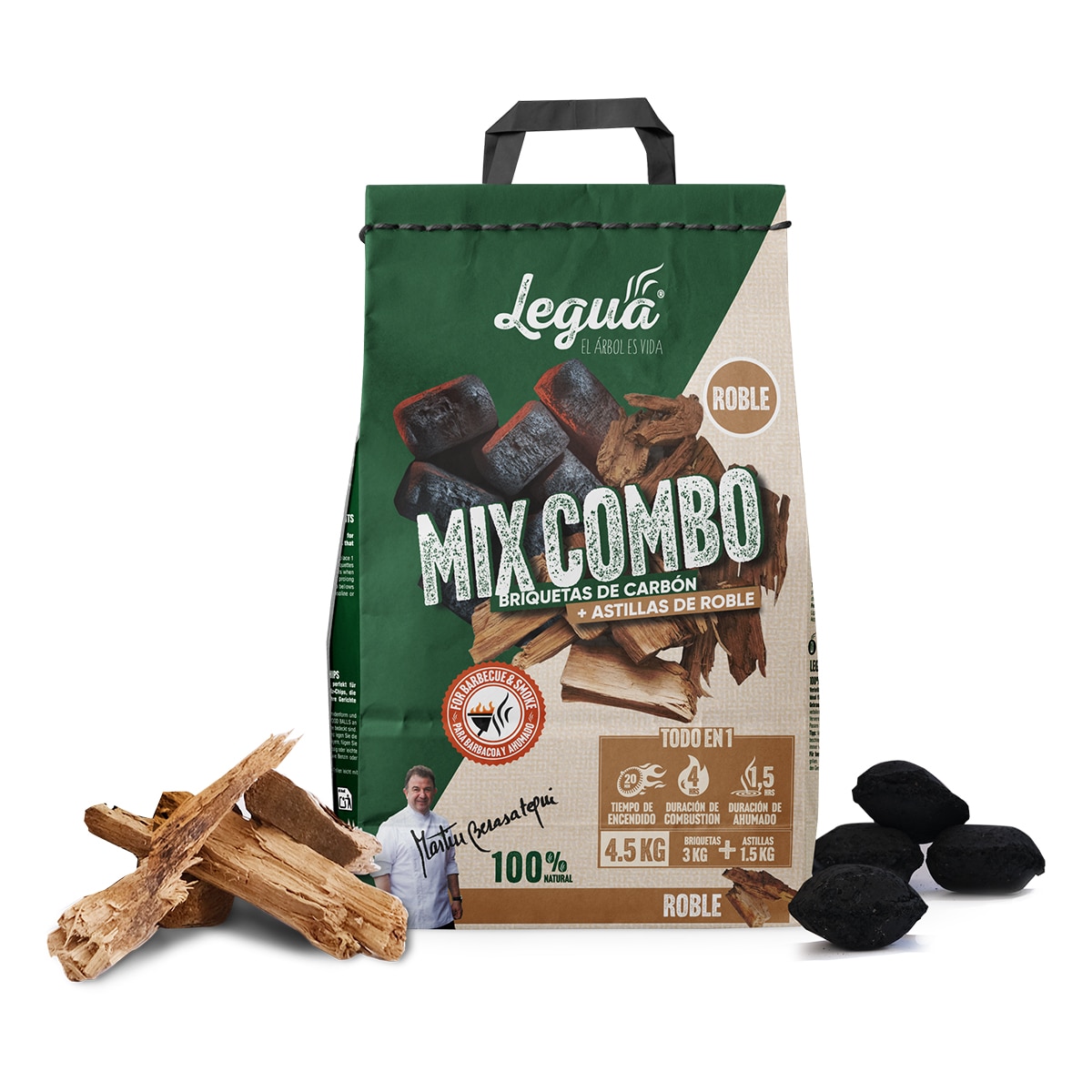 Mix Combo Briquetas de carbon 3Kg + Astillas roble 1,5Kg Negro-3