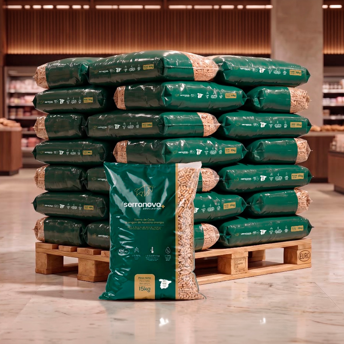 Palet de 36 sacos de pellet Serranova 15Kg ENplus A1 2