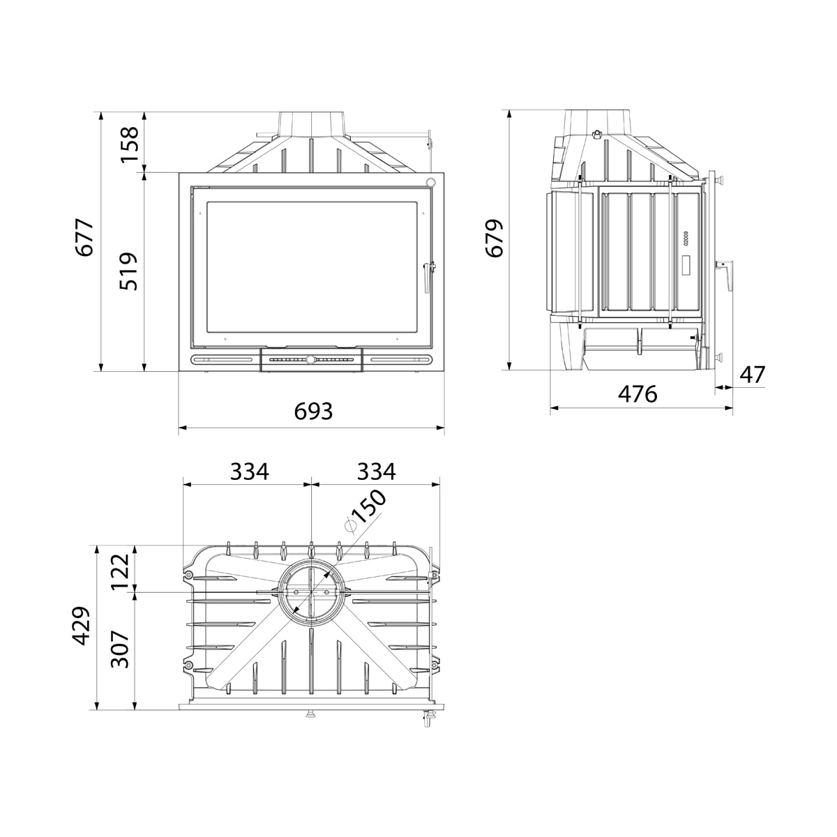 Hogar Insertable Leña HGB-70 11 kW Negro-3