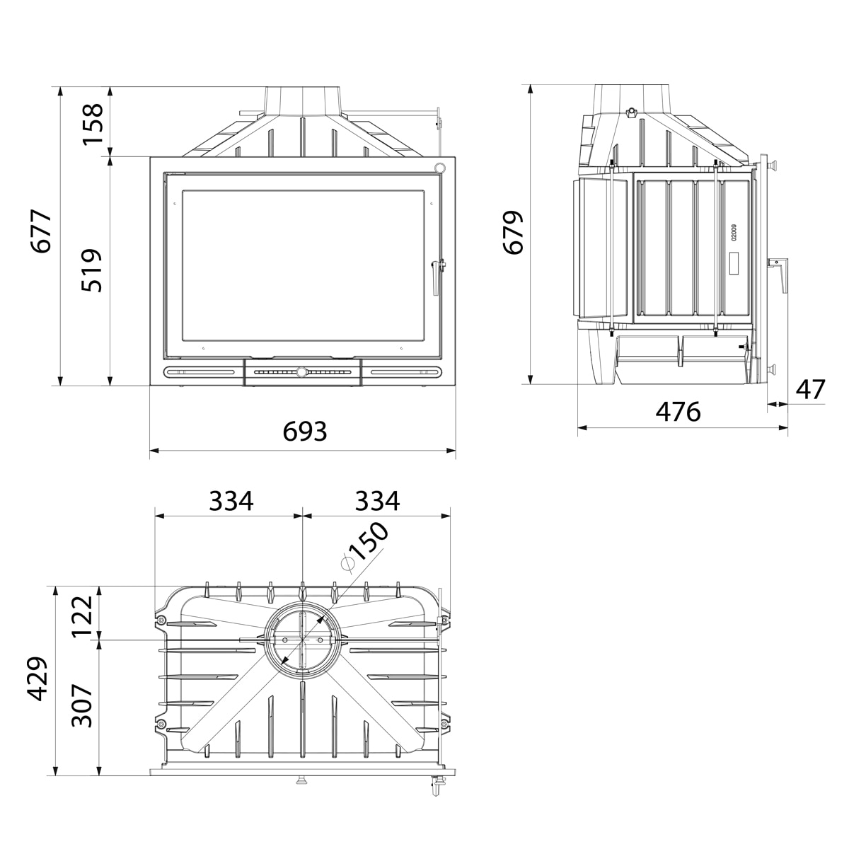 Hogar Insertable Leña HGB-70 11 kW Negro-4