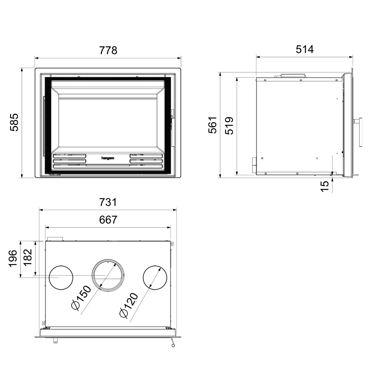 Insertable Leña Compacto C-3/70 N HF Negro-5