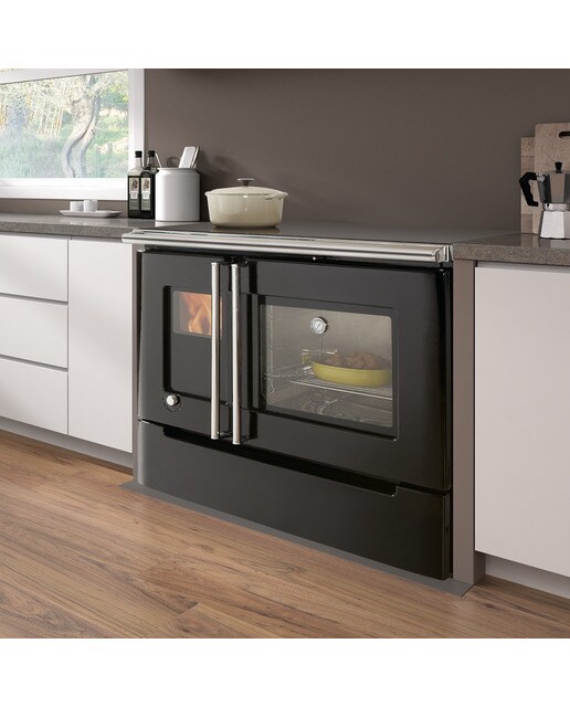 Cocina de Leña Cares Vitro Cromo con Cajón Extraíble Negro / Cromo-2