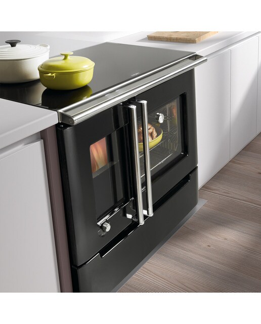 Cocina de Leña Cares Vitro Cromo con Cajón Extraíble Negro / Cromo-3