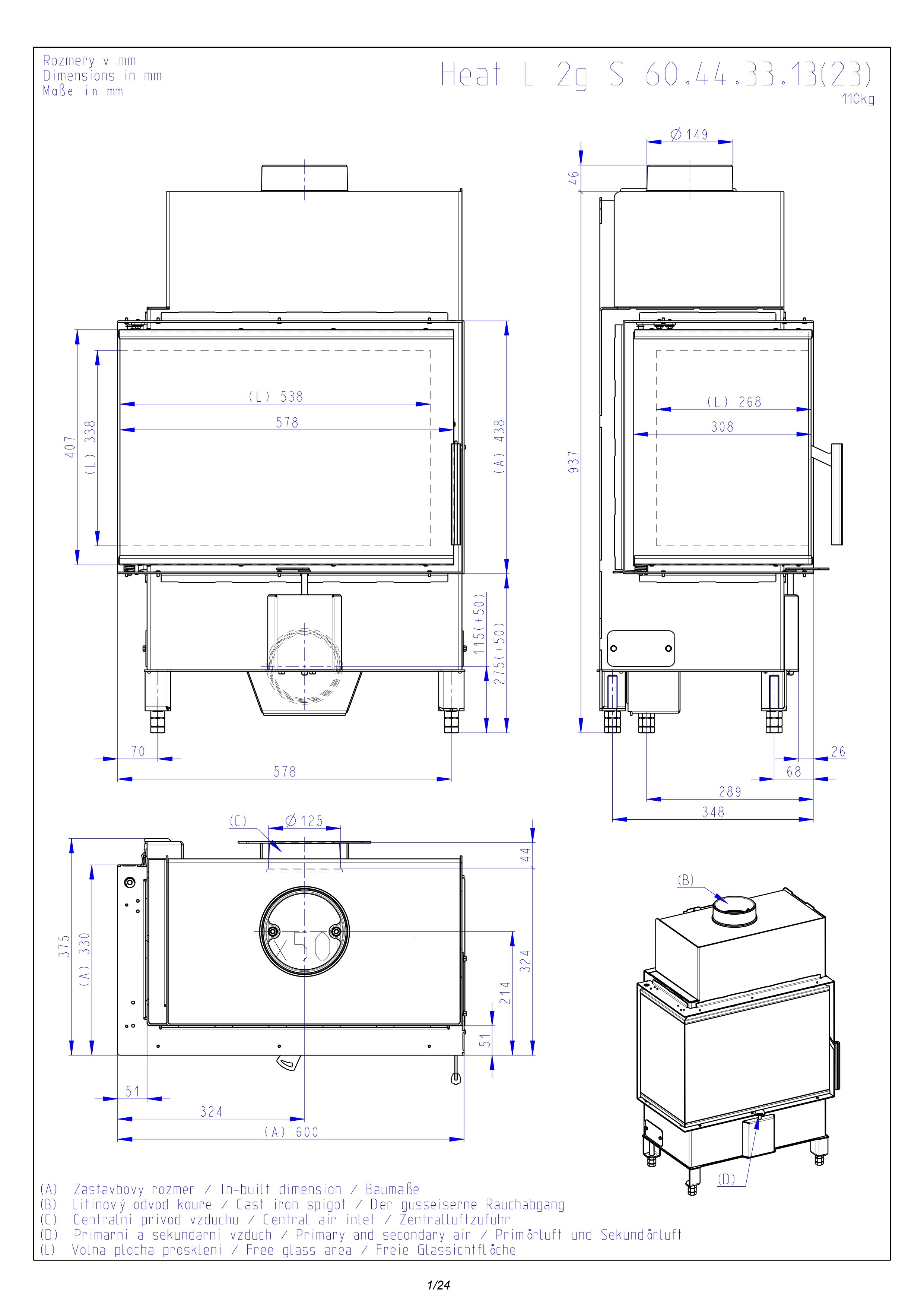Chimenea Leña Heat F58/31 Esquinera Izquierda Puerta Lateral Negro-2