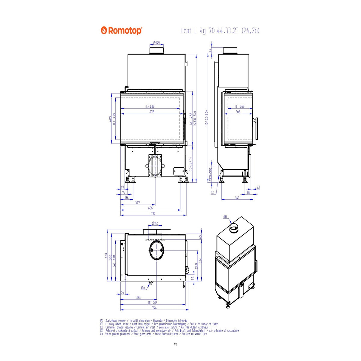 Chimenea Leña Heat F68/31 Esquinera Izquierda Puerta Lateral Negro-5