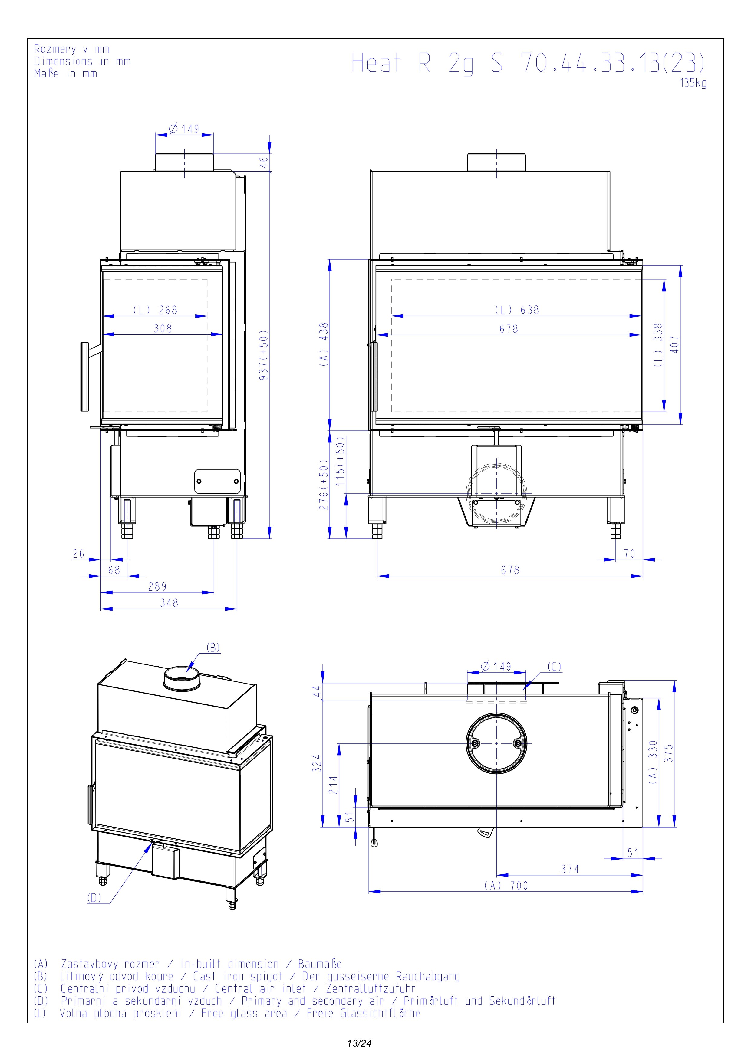 Chimenea Leña Heat F68/31 Esquinera Derecha Puerta Lateral Negro-2