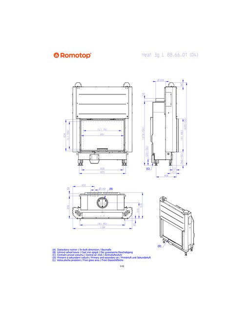 Chimenea Leña Heat FG85/63 Frontal Negro / Gris-6