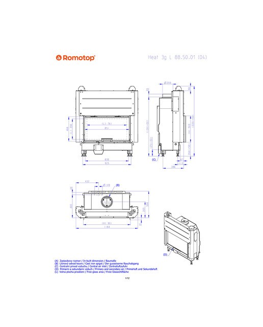 Chimenea Leña Heat FG85/47 Frontal Negro / Gris-8