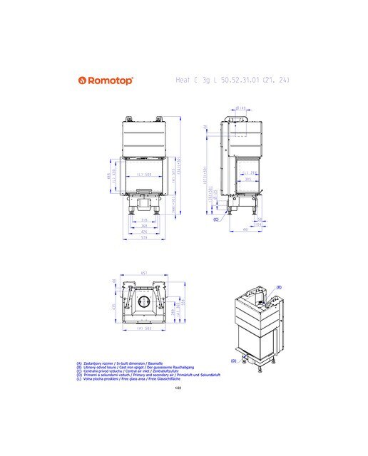 Chimenea Leña Heat 3CF3G50/31 Frontal Cristal Dividido Negro / Gris-5
