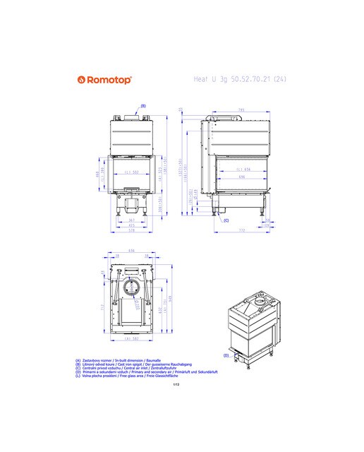 Chimenea Leña Heat RD3G 69/47 Separador Ambientes Negro / Gris-7