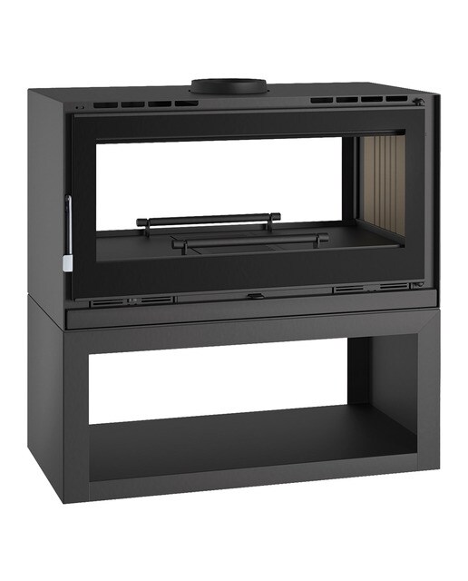 Estufa a Lenha Dupla Face com Lenheiro M-182K Negro-1