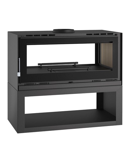 Estufa a Lenha Dupla Face com Lenheiro M-122K Negro-1
