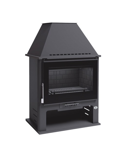 Estufa a Lenha Frontal com Campânula e Lenheiro M-300 TFK Negro-1