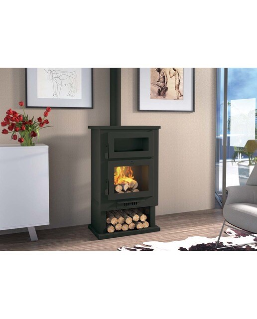 Estufa a Lenha Frontal com Forno e Lenheiro CH-3 Negro-2