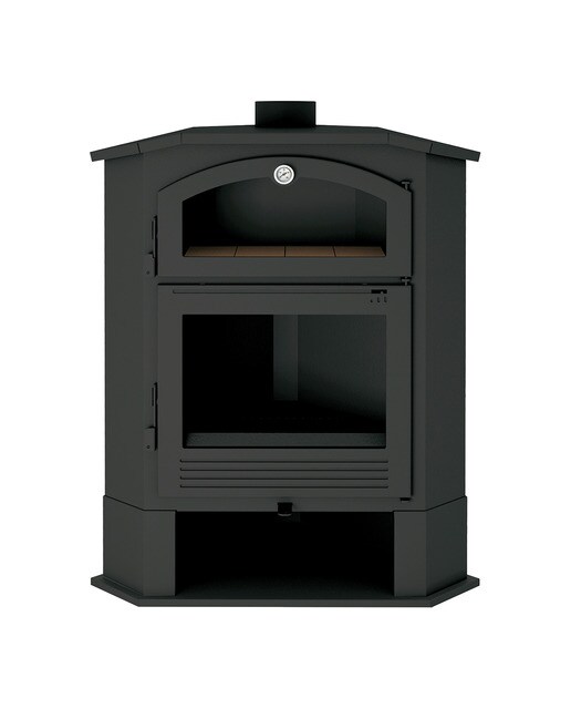 Estufa a Lenha de Canto com Forno Fechado e Lenheiro CH-4 R Negro-1