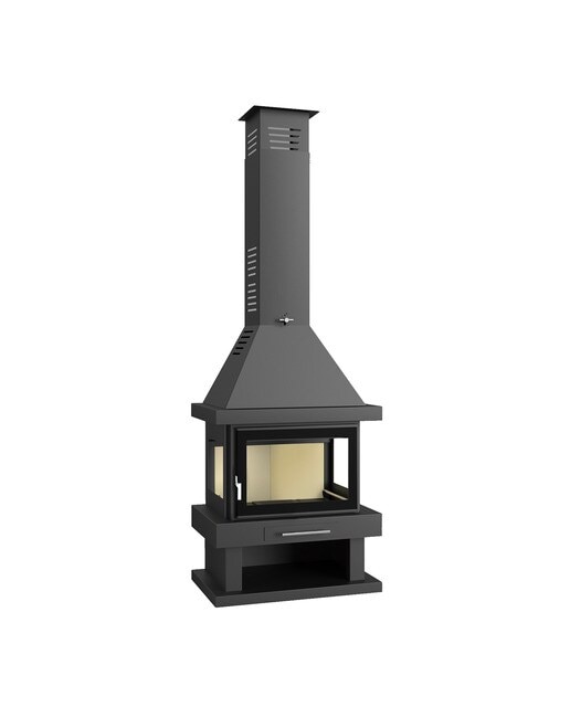 Lareira a Lenha Frontal 3 Faces C-203 K Negro-1