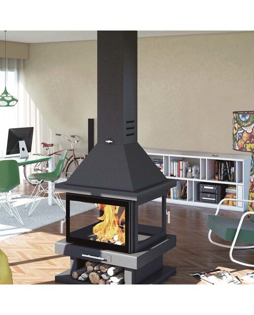 Lareira a Lenha Central 4 Faces C-204 K Negro-2