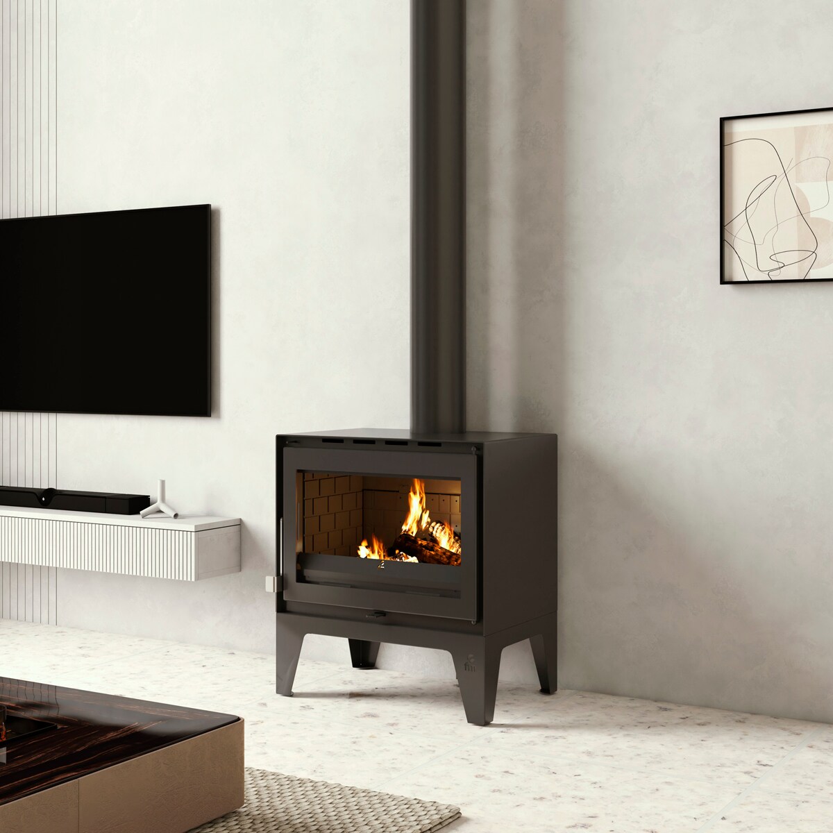 Estufa Leña Frontal M-170 PF Interior Fundición Negro-2