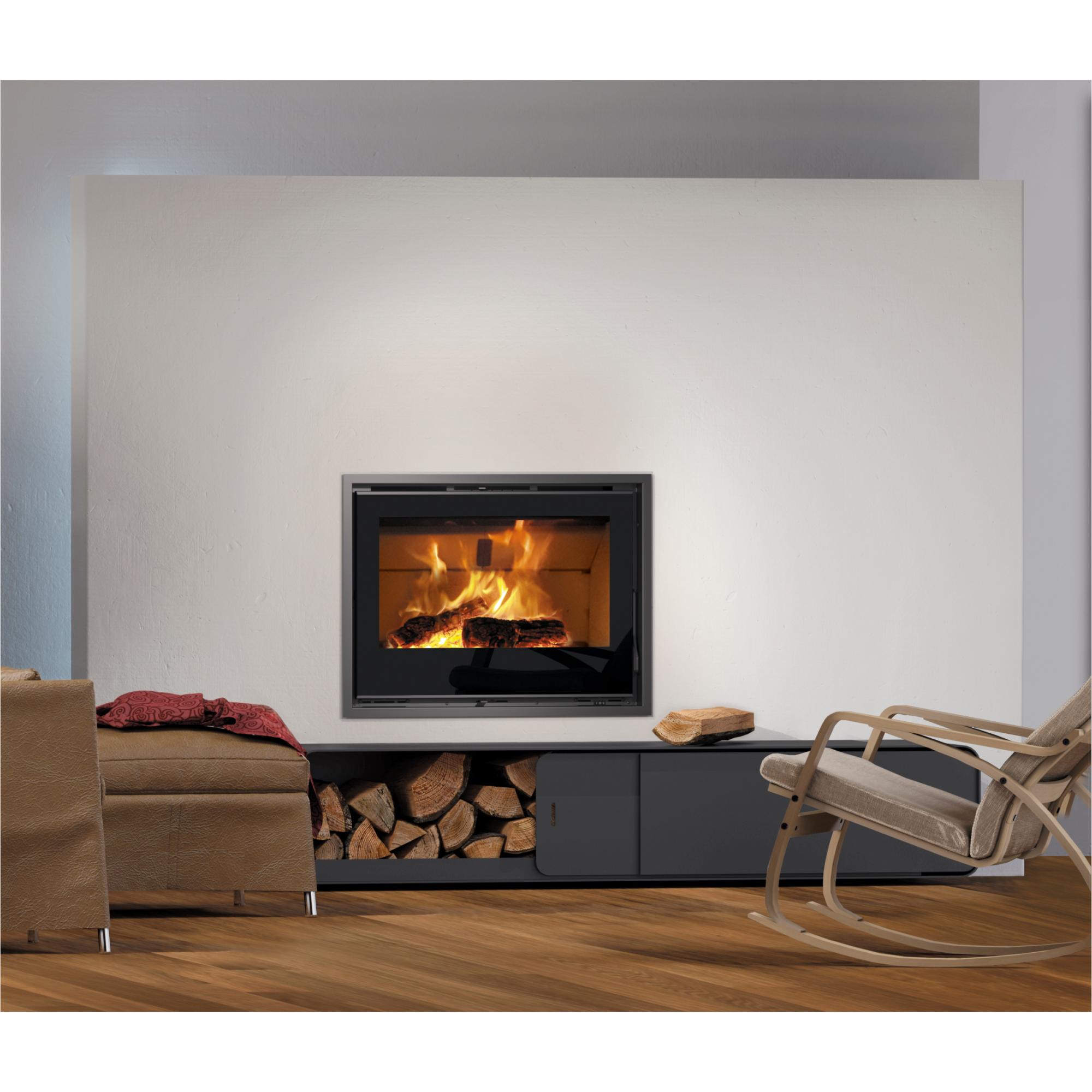 Chimenea insertable de leña de 80 cm de ancho, con dos ventiadores I80 Gris Antracita-3