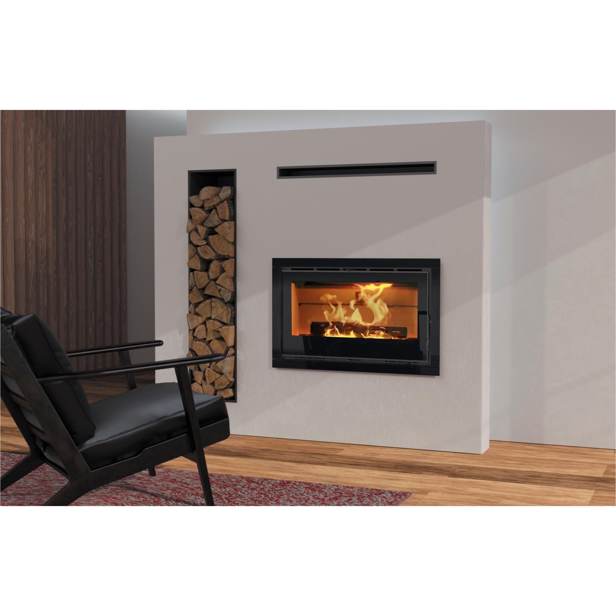 Chimenea insertable de leña de 100 cm de ancho, con cuatro ventiadores I100VER Gris Antracita-3