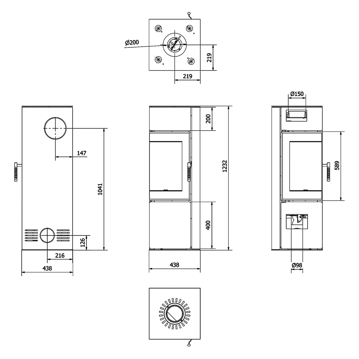 Estufa de leña Golfo 8 kW Pauheat con diseño panorámico Negro-3