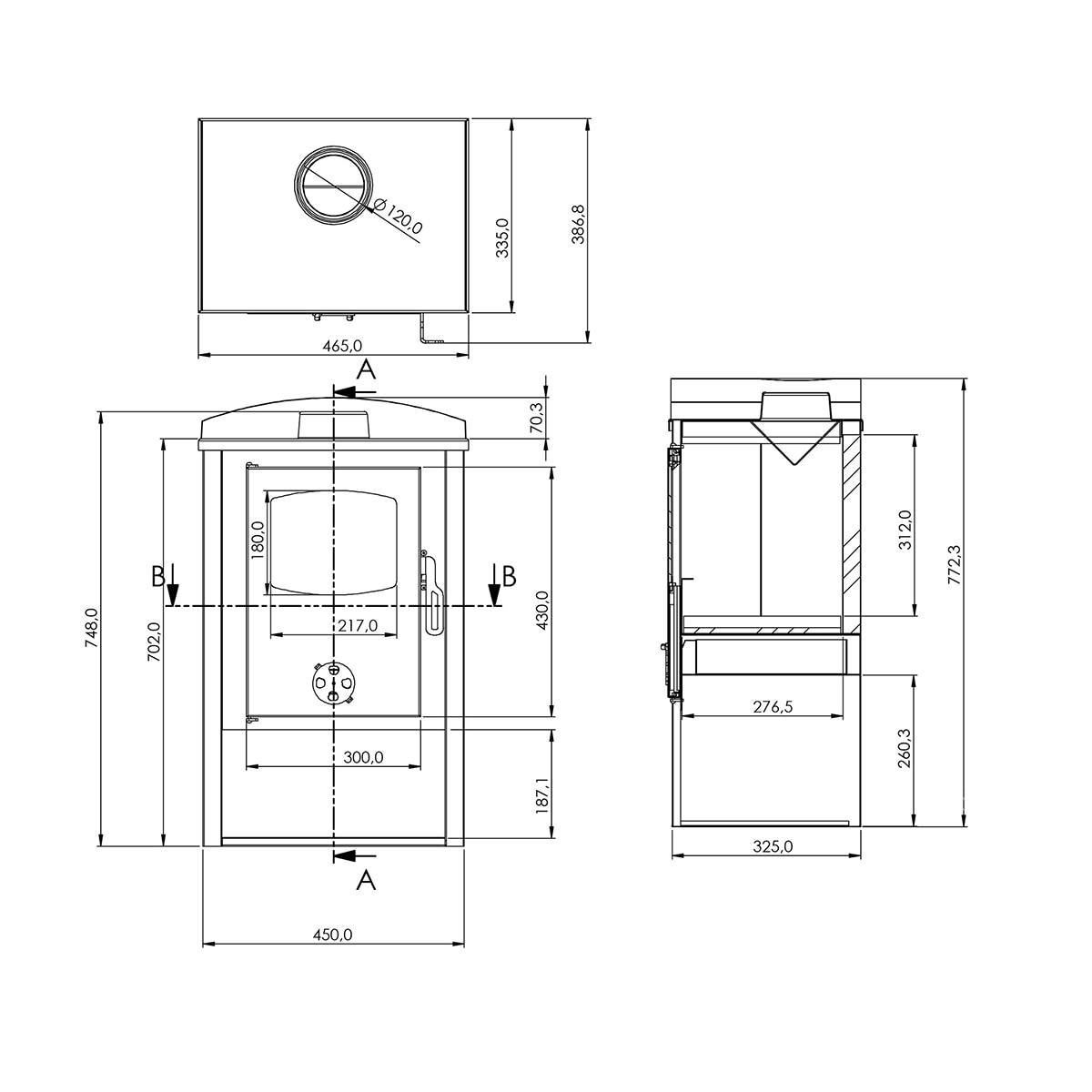 Estufa de leña 7 kW Clase A compacta con leñero y salida de 120 mm Negro-2