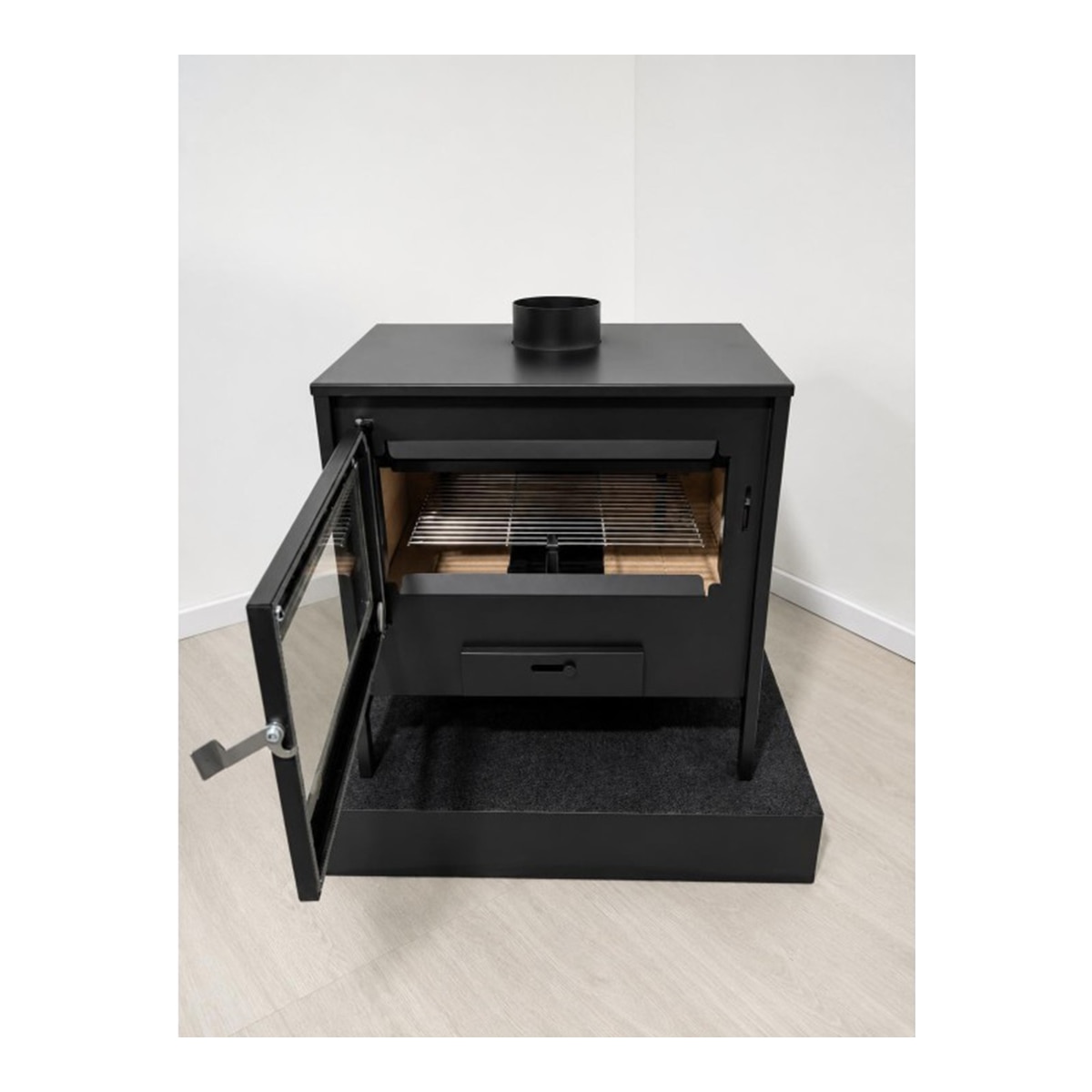 Estufa de leña 12.7 kW Clase A con opción de rejilla para cocinar Negro-7