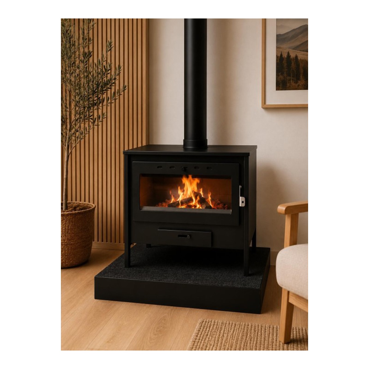 Estufa de leña 12.7 kW Clase A con opción de rejilla para cocinar Negro-12