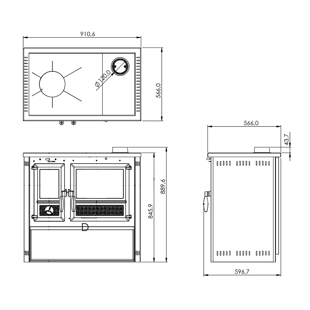 Cocina de leña 6 kW Clase A con horno de cocción Negro-2