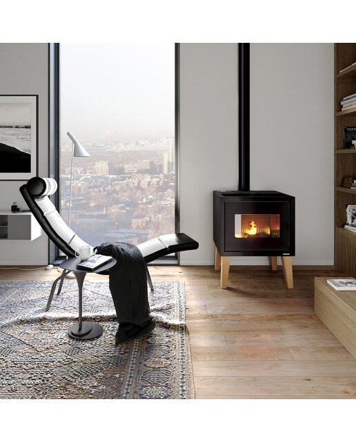 Estufa Pellets Stand Wood Airtight Wi-Fi 9,3 kW Negro / Madera-2