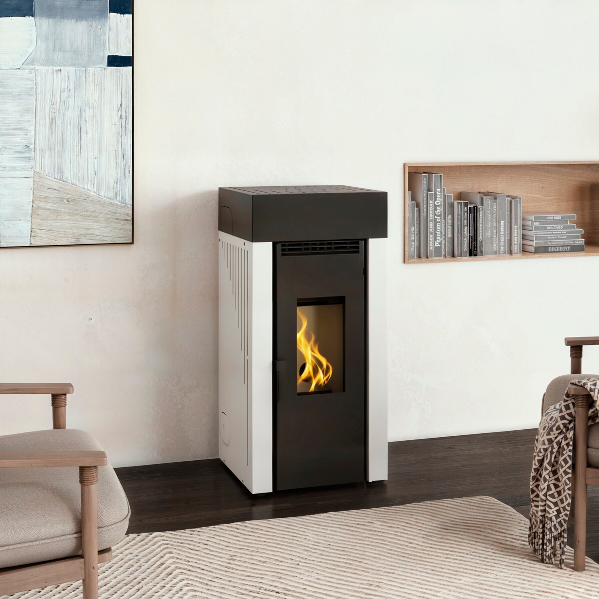 Estufa de Pellet Canalizable BP-201 Blanco Interior en Vermiculita Negro-2