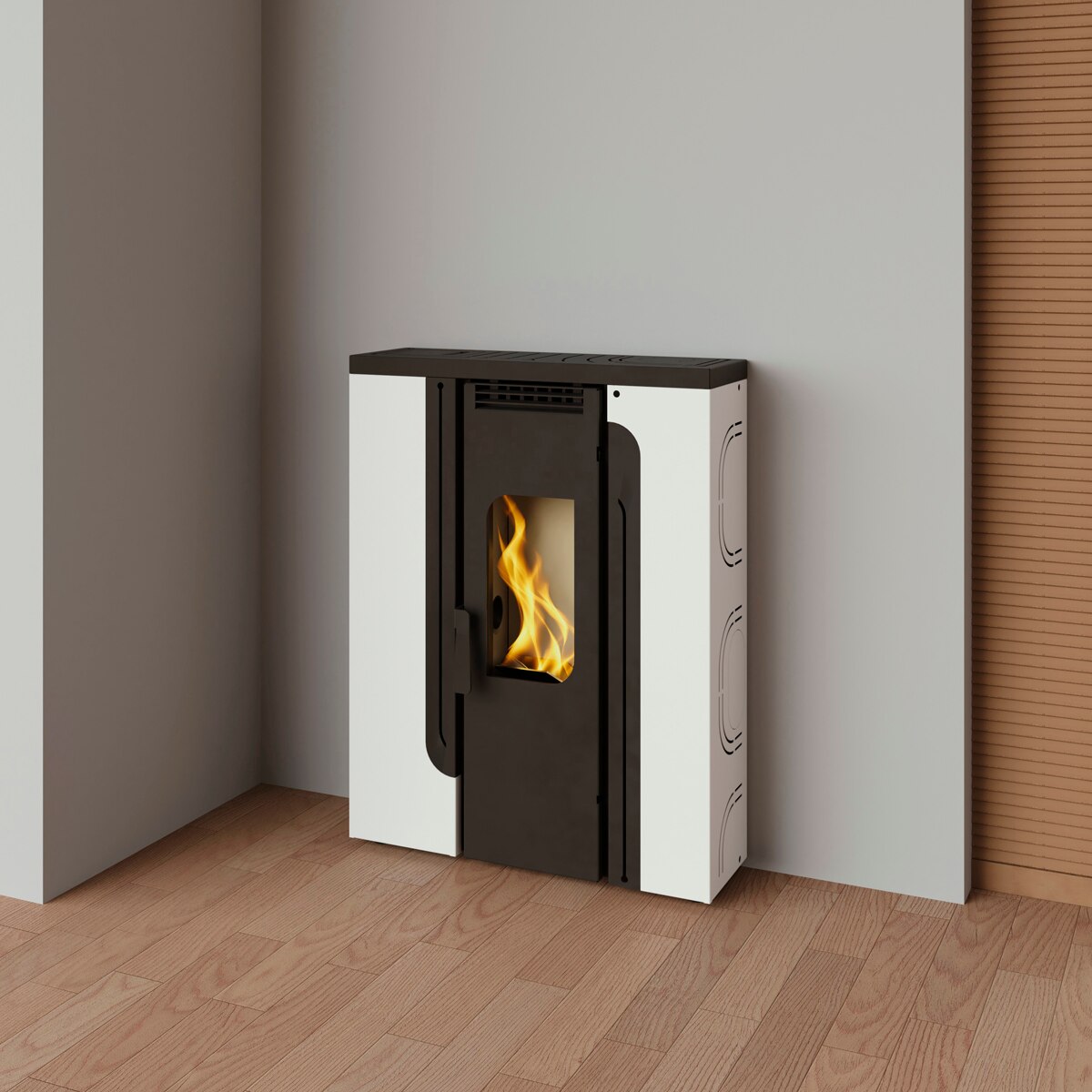 Estufa de Pellet Pasillo BP-300 Negro-Blanco Interior en Vermiculita Blanco-2