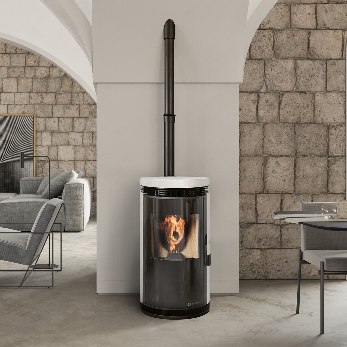 Estufa a Pellets Lyon Branca 7,5Kw Blanco-3