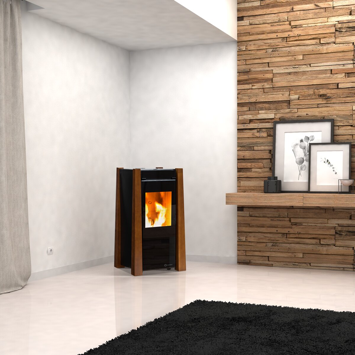 Estufa pellet Keops Black 9,5Kw Negro / Madera-2