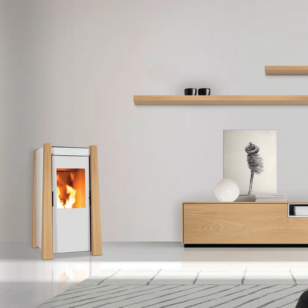 Estufa pellet Keops Blanca 9,5Kw Blanco / Madera-3