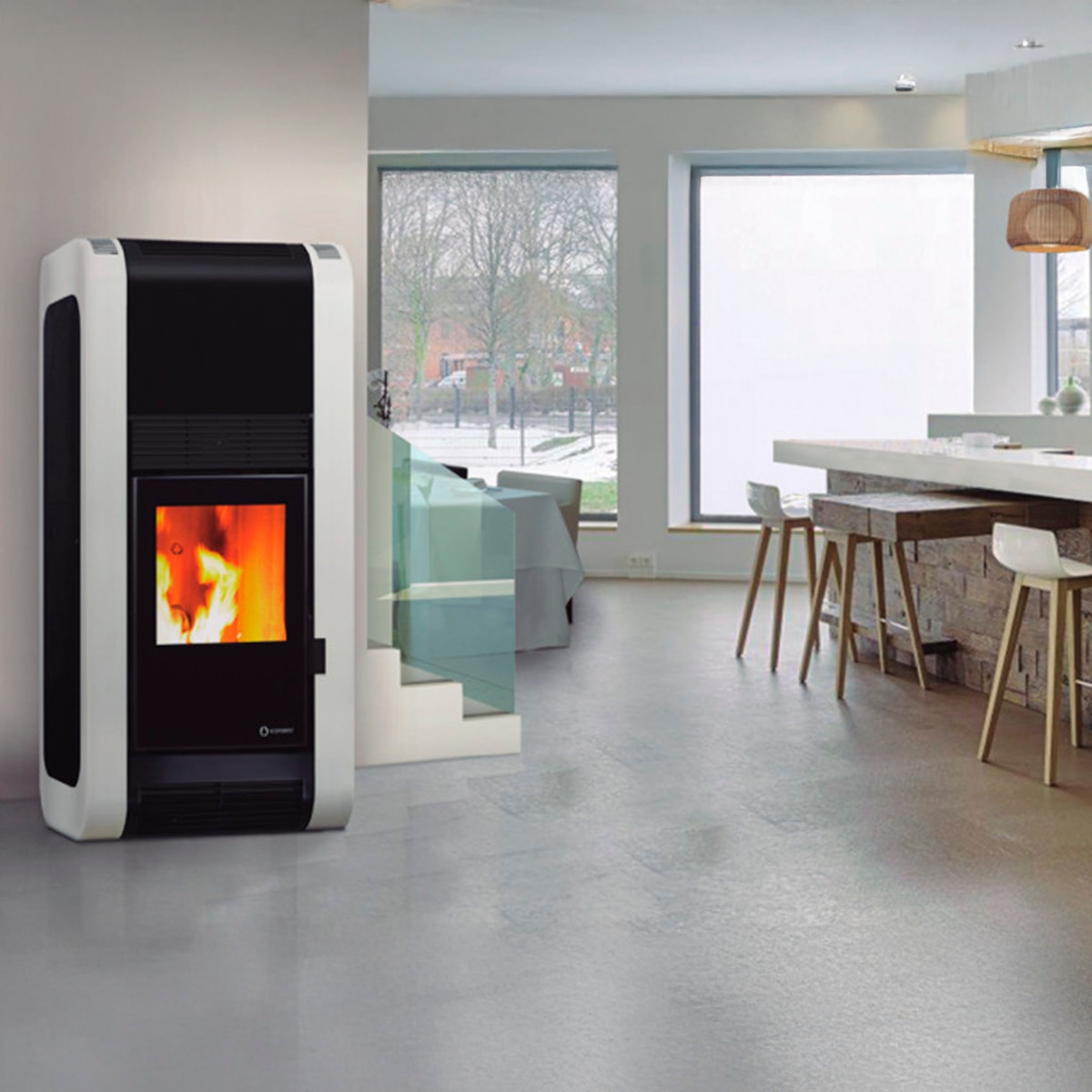 Estufa pellet canalizable Oslo Blanca30Kw Blanco-2
