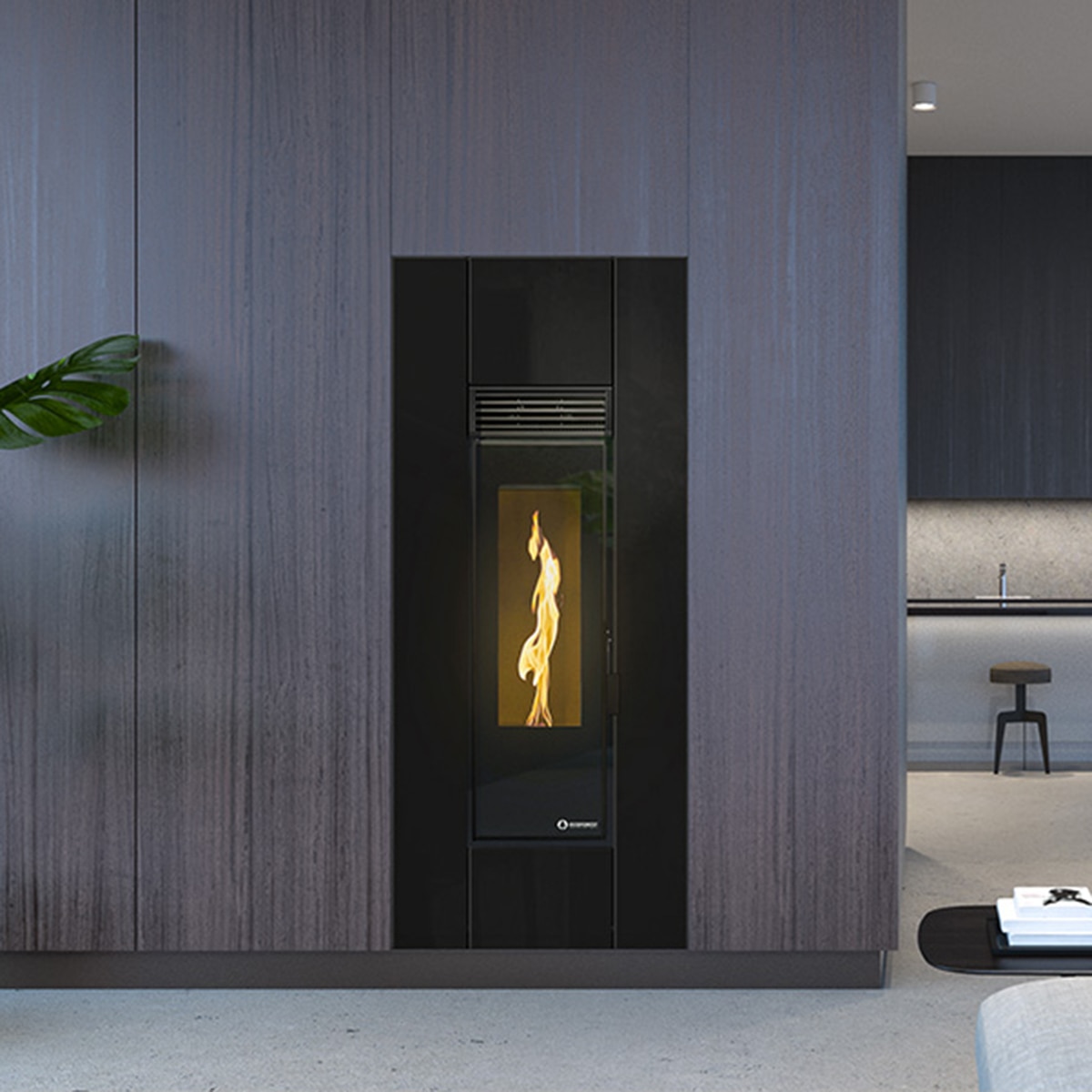 Estufa pellet insert canalizable Boston Black Glass 15Kw Cristal negro-2