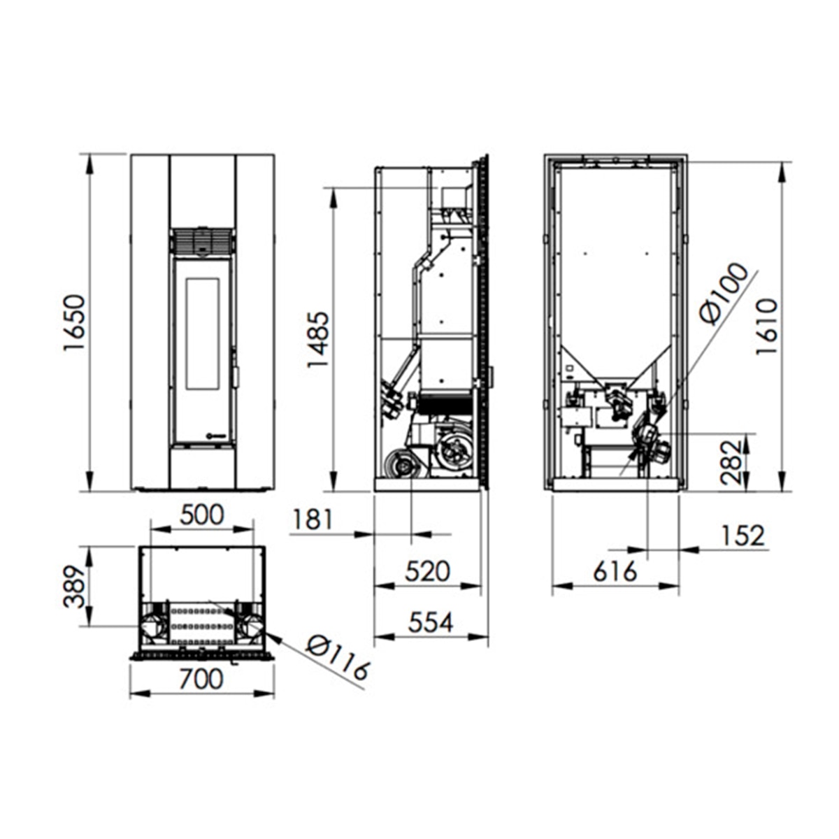 Estufa pellet insert canalizable Boston Rouge 15Kw Rouge-2