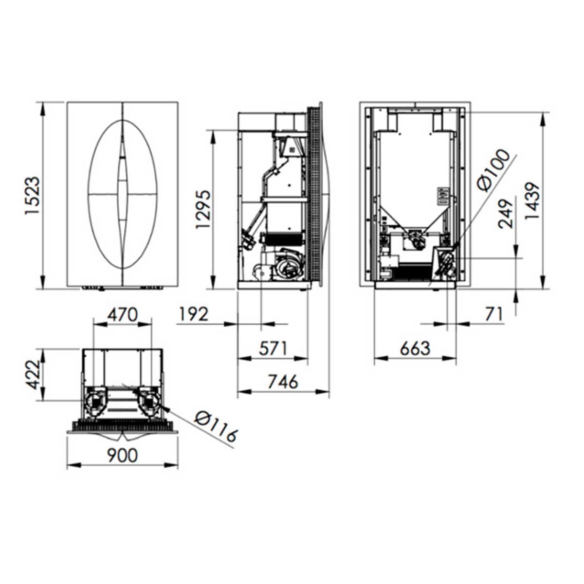 Estufa pellet insert canalizable Milán 16Kw Blanco-3