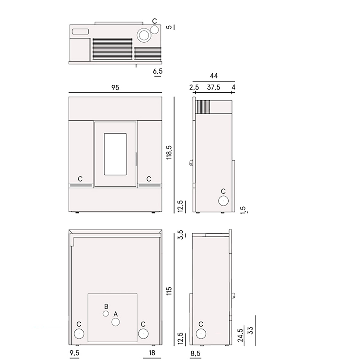 Estufa de pellet Mithos Plus 14 PS de 13,7 kW Blanco-4