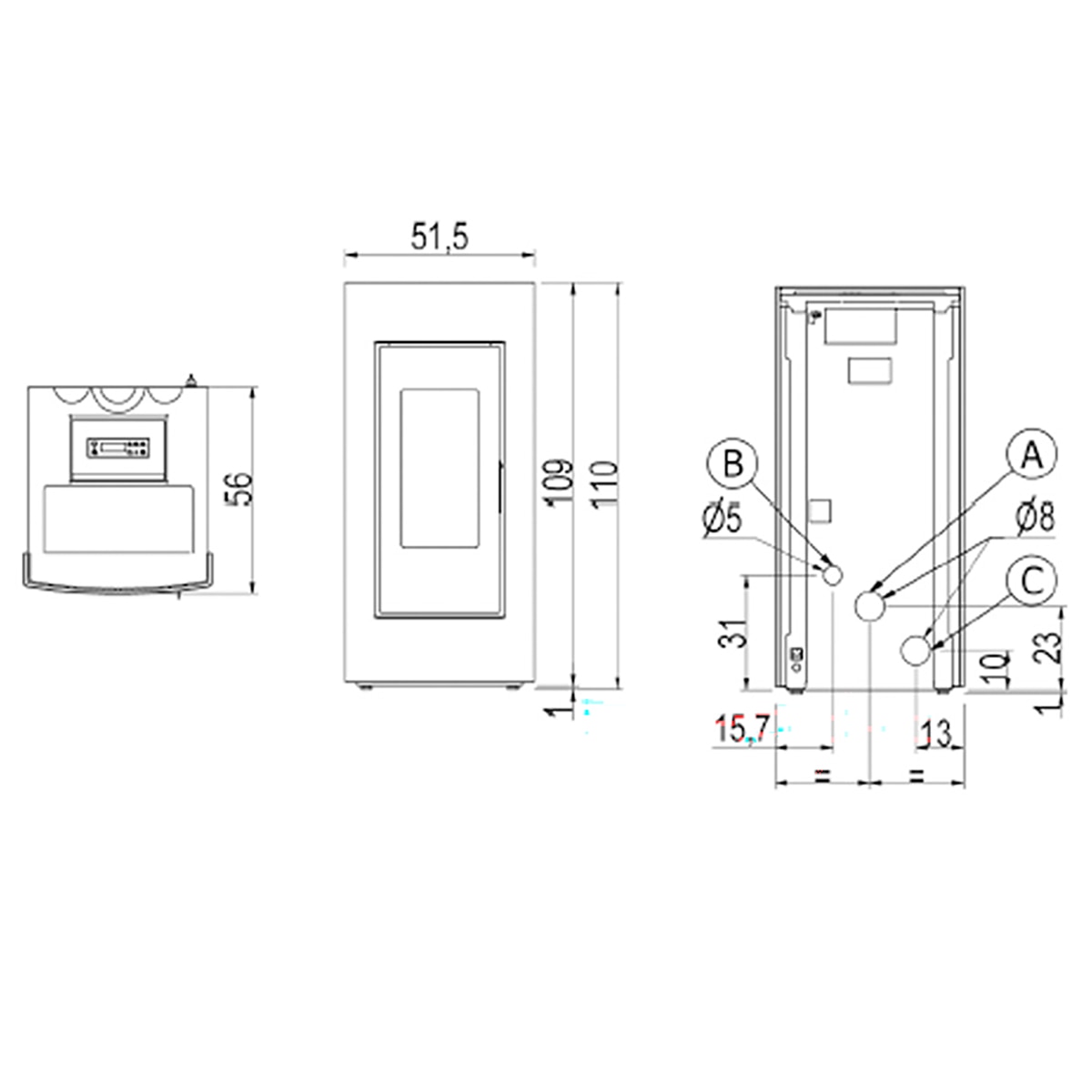 Estufa de pellet estanca canalizable Go 11 de 10,5 kW Titanio-2