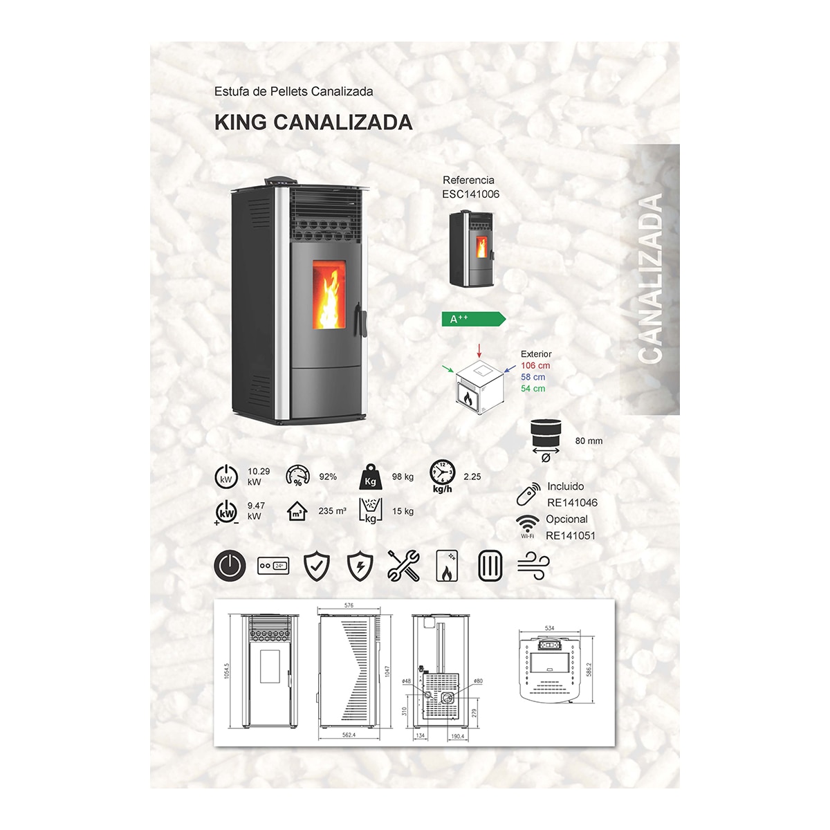 Estufa de pellets canalizada 9.47 kW A++ multizona Negro-3