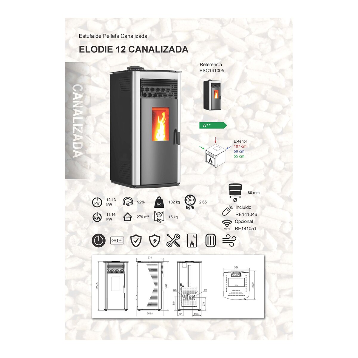 Estufa a Pellets Canalizada 11,16 kW A++ Multizona Preto-3