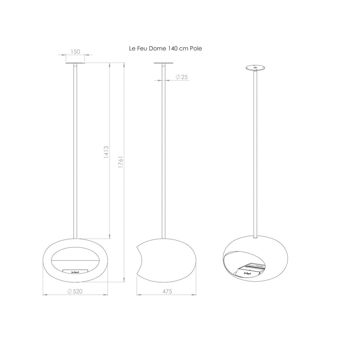Biochimenea Bioetanol Sky Cúpula Negro / Acero-5
