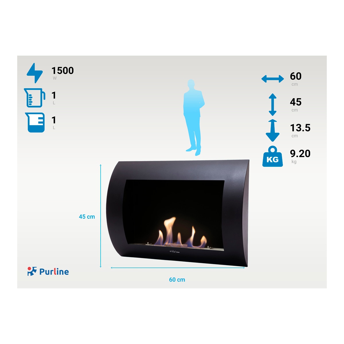 Chimenea Bioetanol 1,5 kW Inox Classic B 1 l Negro-3