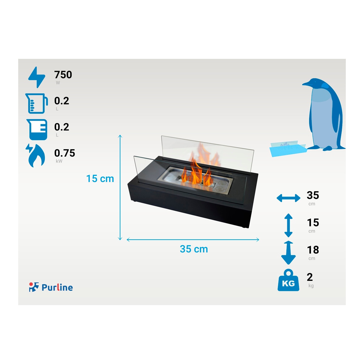 Estufa bioalcohol Algeiros 750W Negro Negro-6