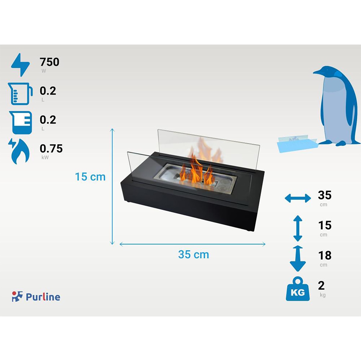 Estufa bioalcohol Algeiros 750W Negro Negro-22